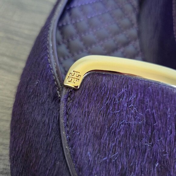 Tory Burch Jessa Purple Calf Hair Flats Slip-On Loafers Size 8.5 Gold Hardware - Picture 9 of 12
